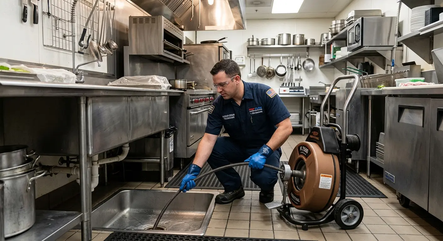 Commercial drain cleaning service in a restaurant kitchen in Lino Lakes